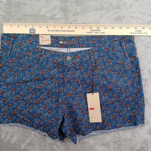 Levi's Women's Denim Jean Shorts Size 16 Blue Floral Print Cutoff 4" Mid Rise - Picture 8 of 12